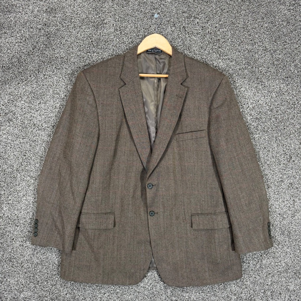Saddlebred Blazer Mens 48R Taupe Herringbone Lambswool Sport Coat Jacket